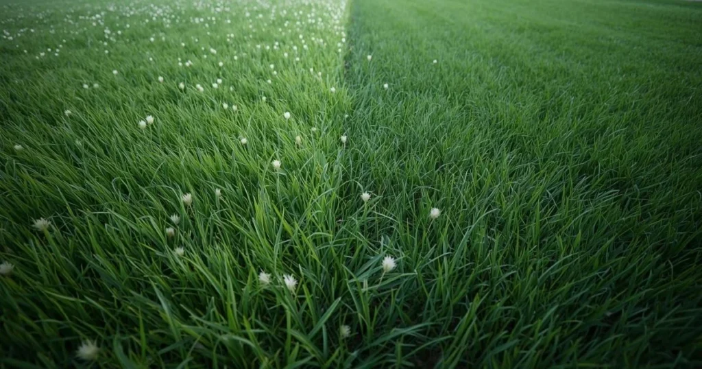 Annual bluegrass vs Kentucky bluegrass in a residential lawn during spring