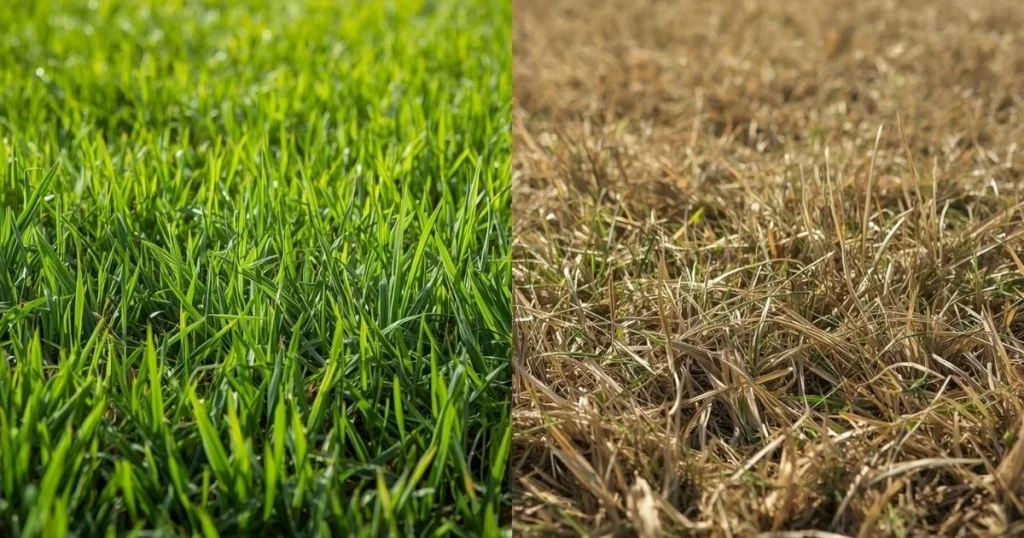 Bermuda grass appearance in summer versus winter dormancy