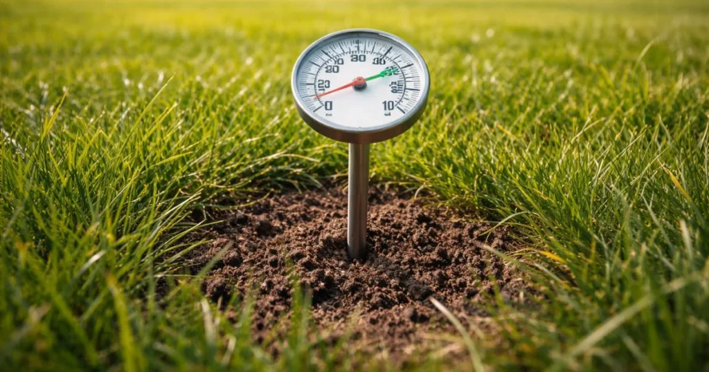 Checking soil temperature before overseeding cool season grass