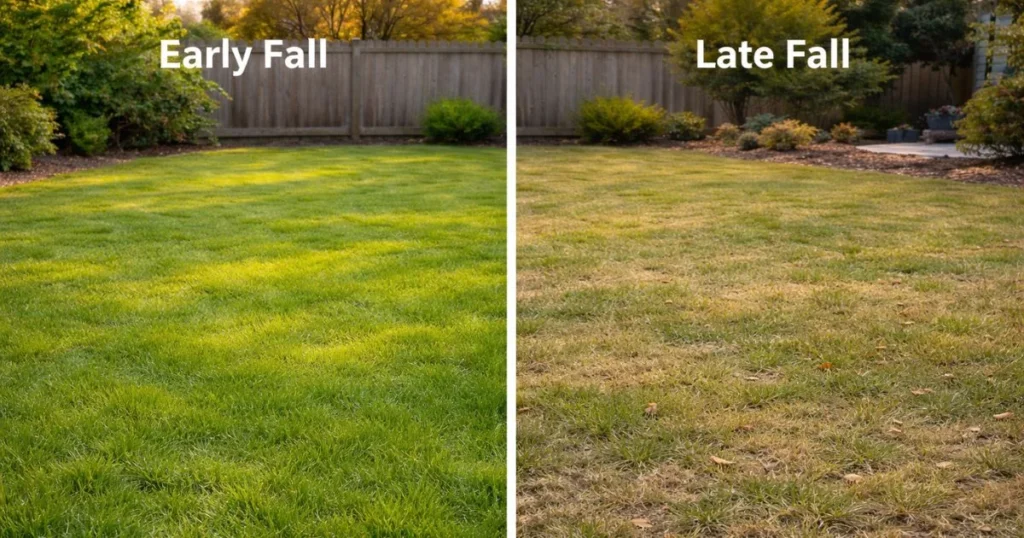 Early fall versus late fall lawn conditions