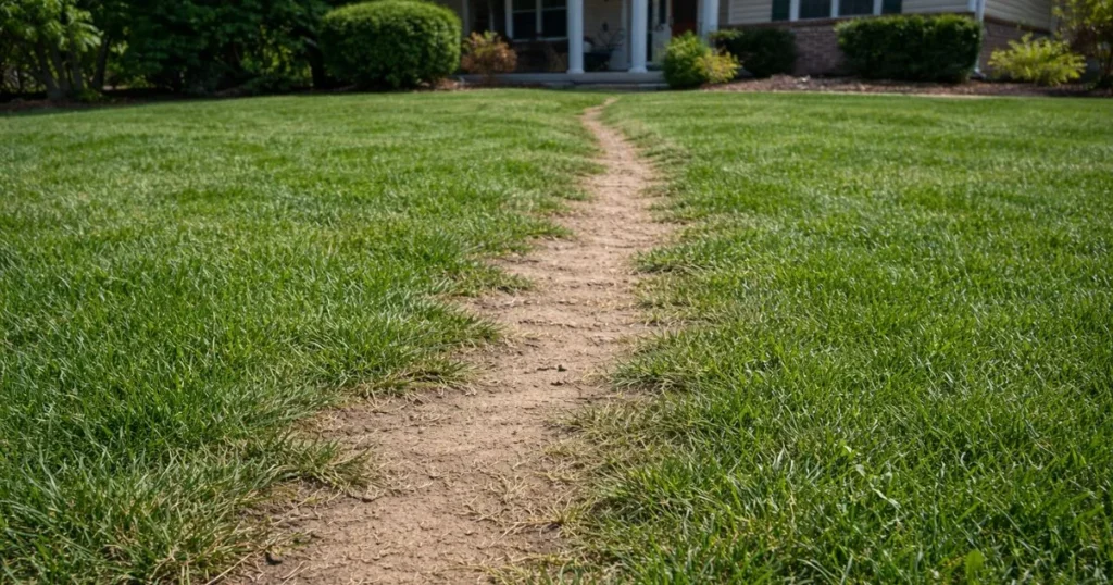 Foot traffic damage on lawn grass