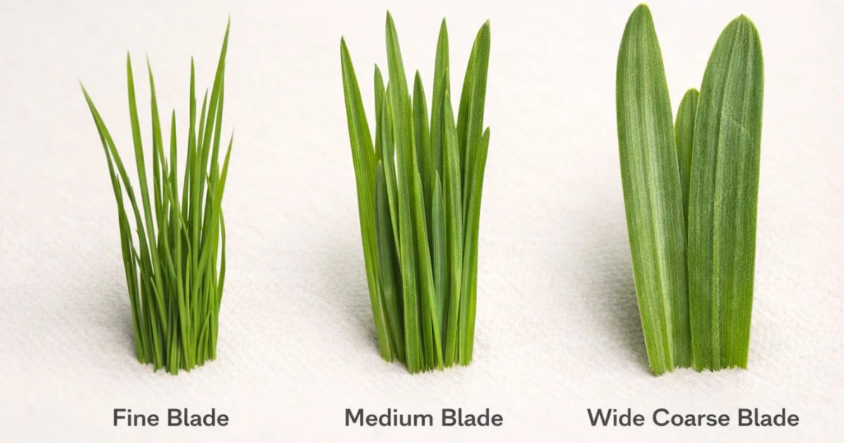 comparison of fine medium and wide lawn grass blades