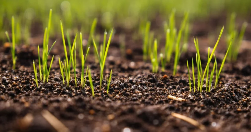 Grass seed germination with first green sprouts