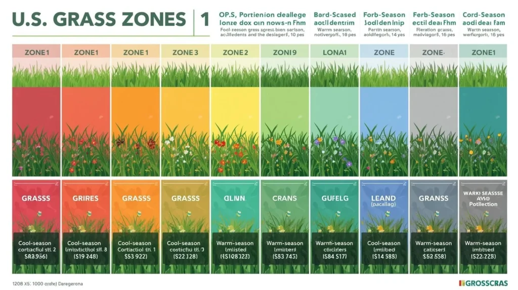 Infographic showing common grass types for each U.S. grass zone