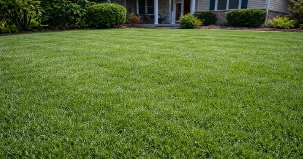 Healthy dense lawn after overseeding