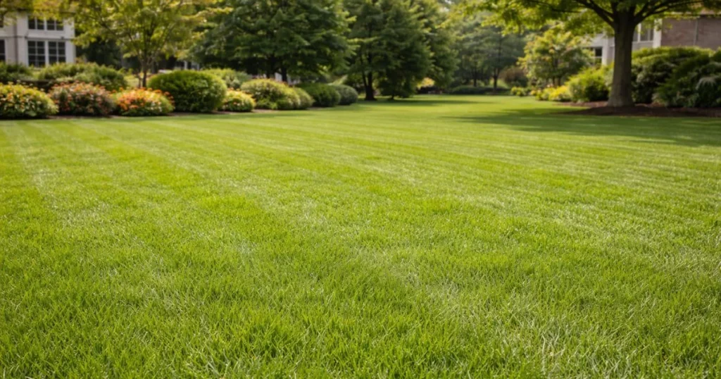Healthy green lawn after proper nitrogen application