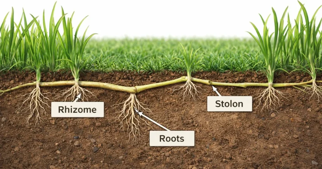 How grass spreads naturally through runners and roots