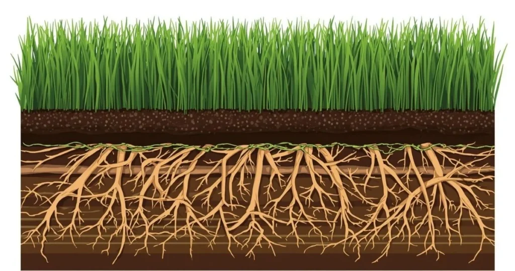 Kentucky bluegrass spreading through underground rhizomes