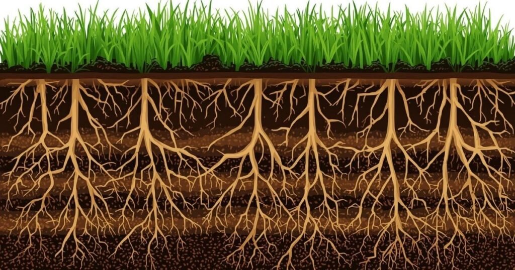 Kentucky bluegrass spreading through underground rhizomes