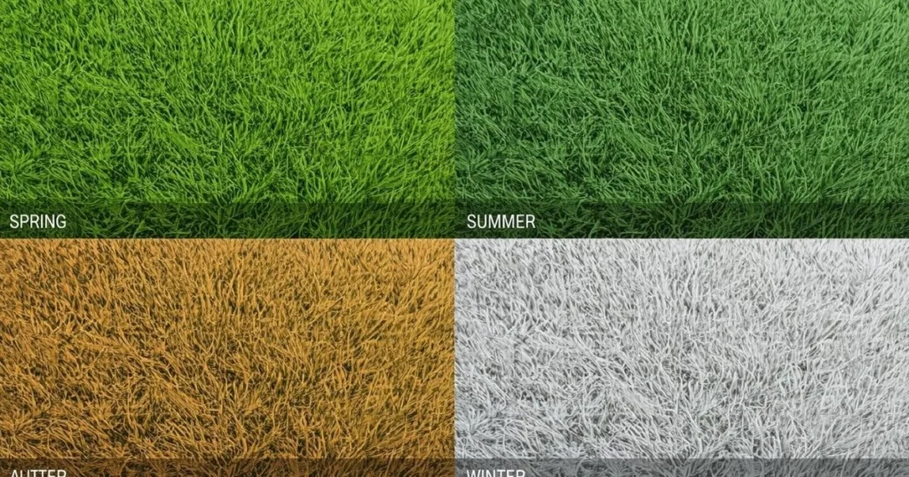 Kentucky bluegrass appearance in different seasons