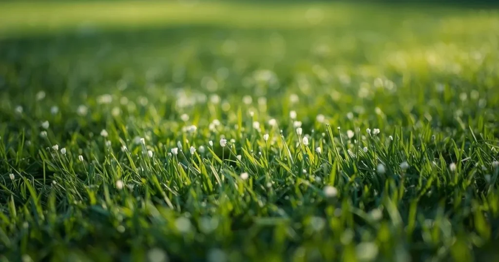 Light green grass with white seedheads appearing in early spring