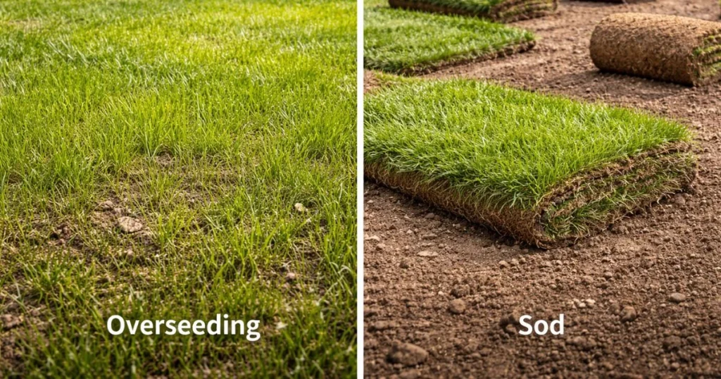 Overseeding lawn compared to sod installation