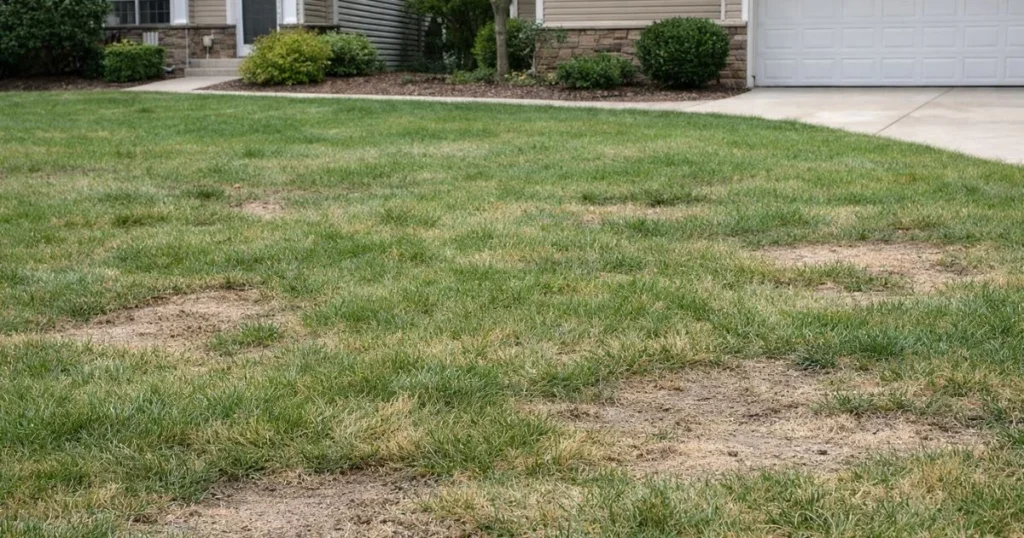 Weak lawn showing slow growth and thin grass