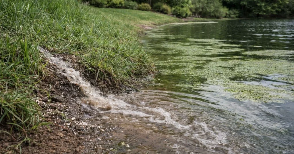 Lawn fertilizer runoff reaching water
