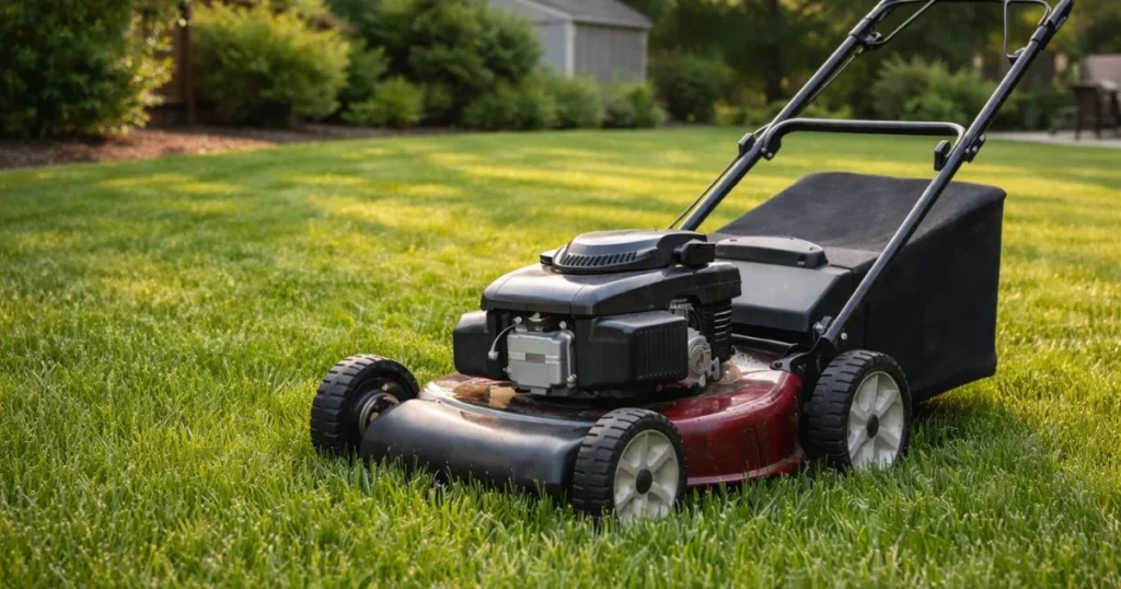 Push mower set high for first mow on new sod