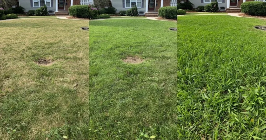 Rhizomatous tall fescue lawn repair progress over time