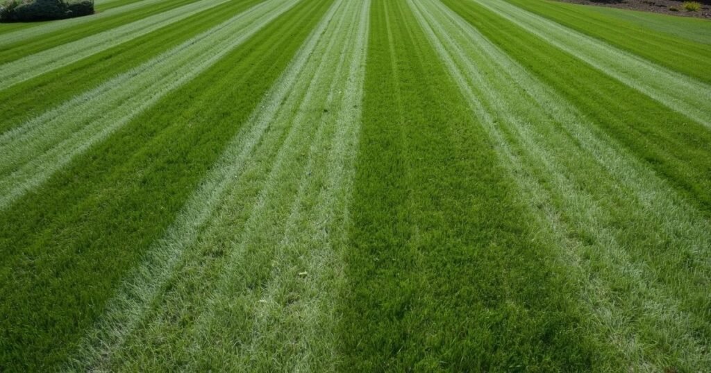 Ryegrass lawn showing clear mowing stripes after cutting