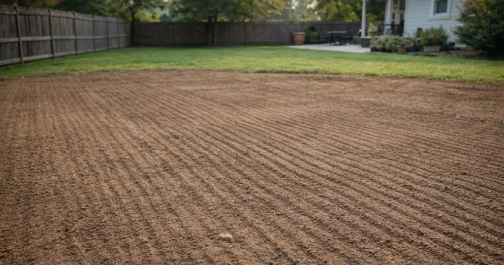 Leveled soil seed bed for growing grass from seed