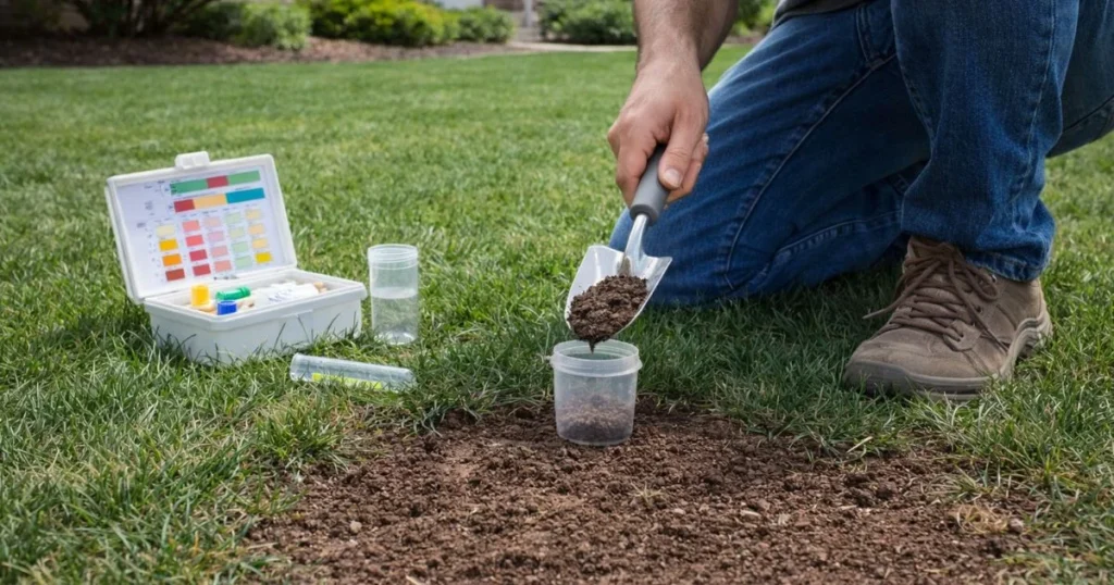 Soil testing a lawn before fertilizer use