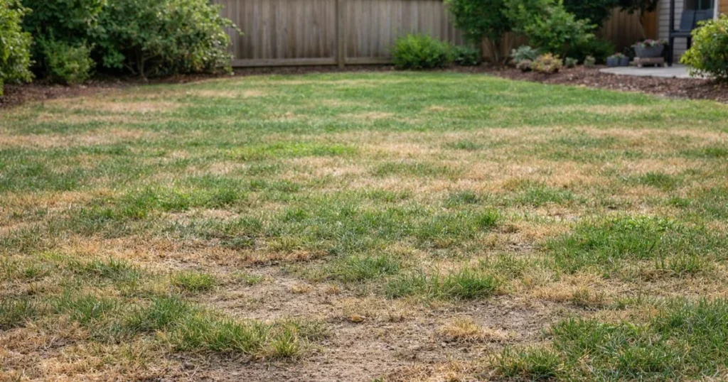 Thin lawn with bare spots after summer heat