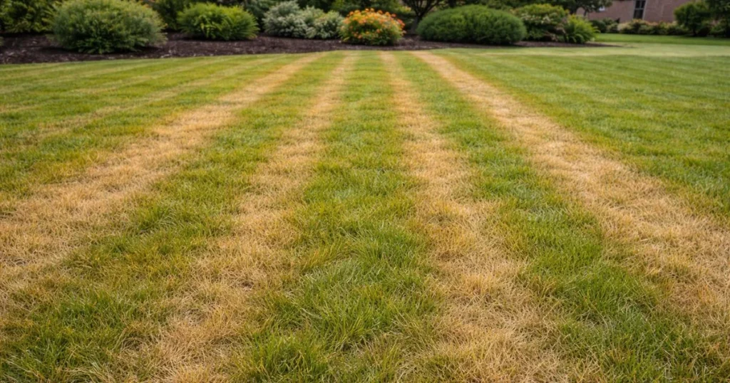 Grass burn caused by too much nitrogen fertilizer