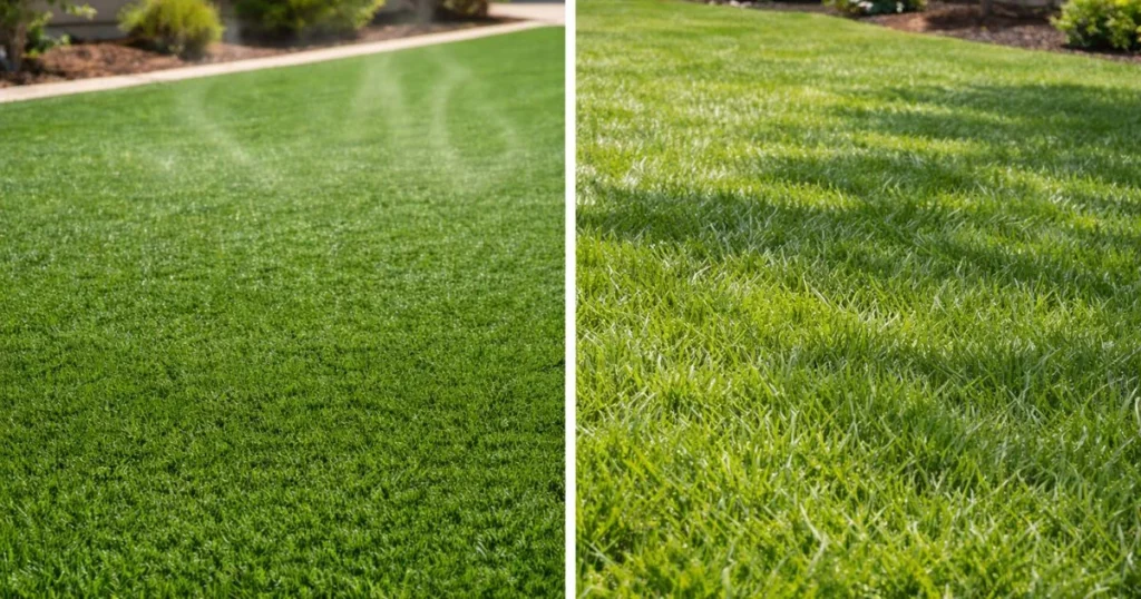 Artificial turf and sod lawn heat comparison in sunlight