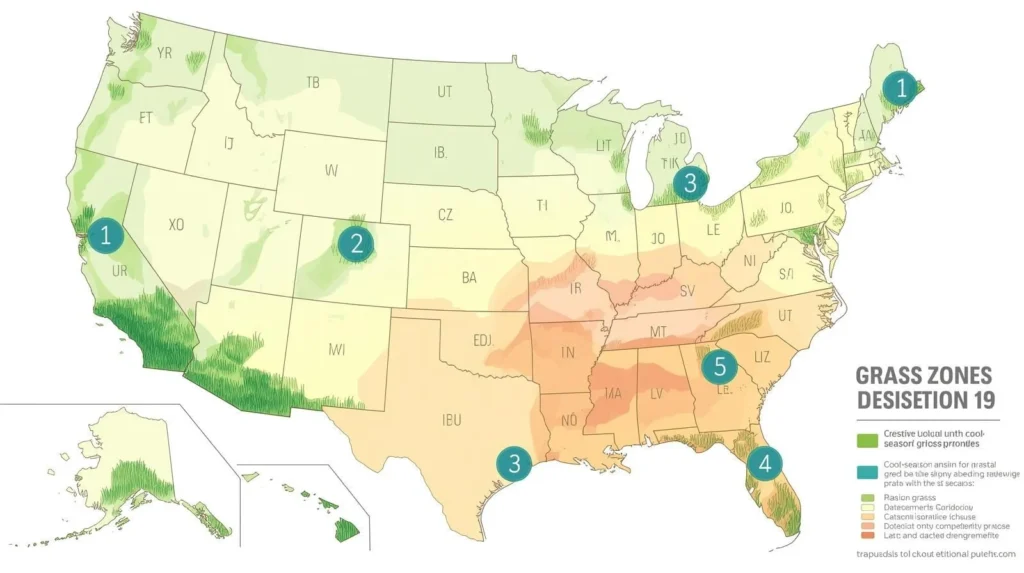 U.S. map showing different grass zones for turf selection