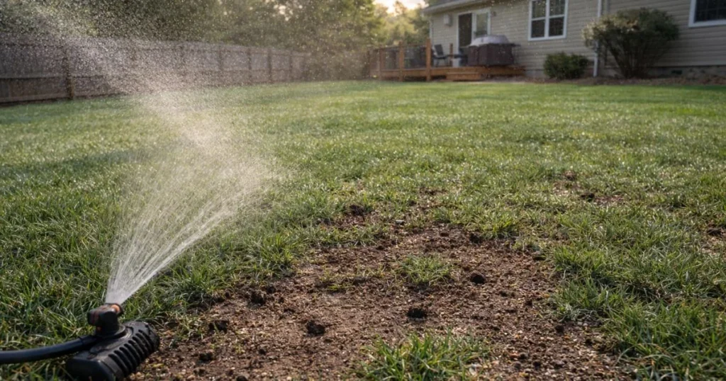 Light watering of lawn after overseeding