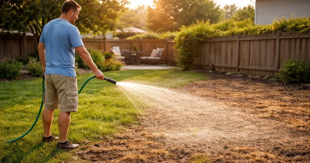 Watering new grass seed in summer