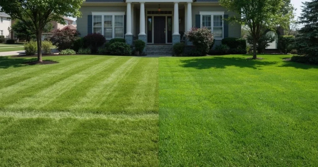 Zoysia grass lawn compared with fescue grass lawn