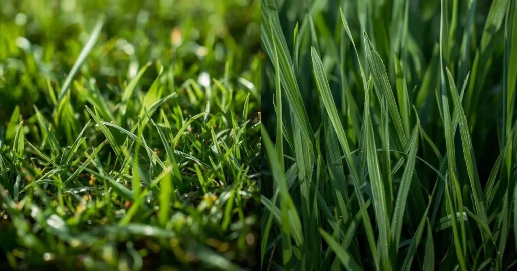 Zoysia grass blades compared to fescue grass blades