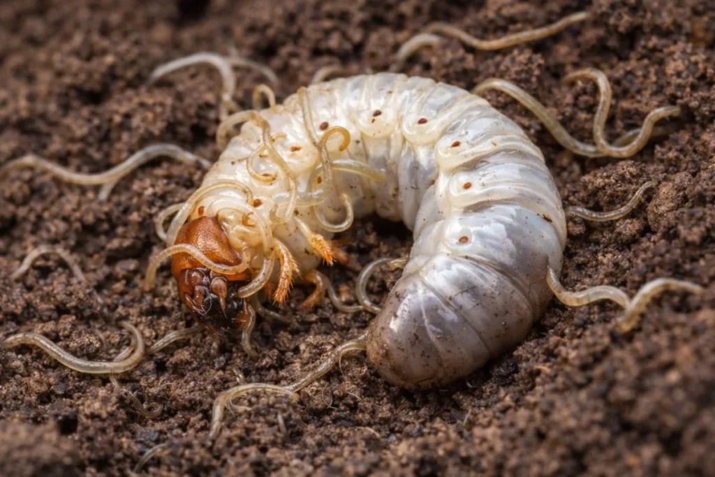 Beneficial nematodes controlling Japanese beetle grubs