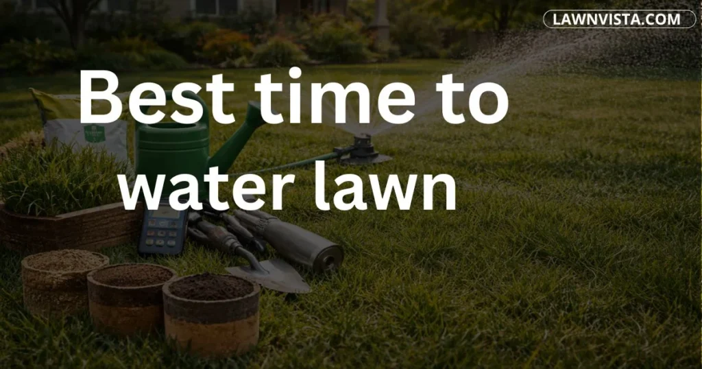 Early morning sprinkler watering lawn showing the best time to water grass for healthy growth
