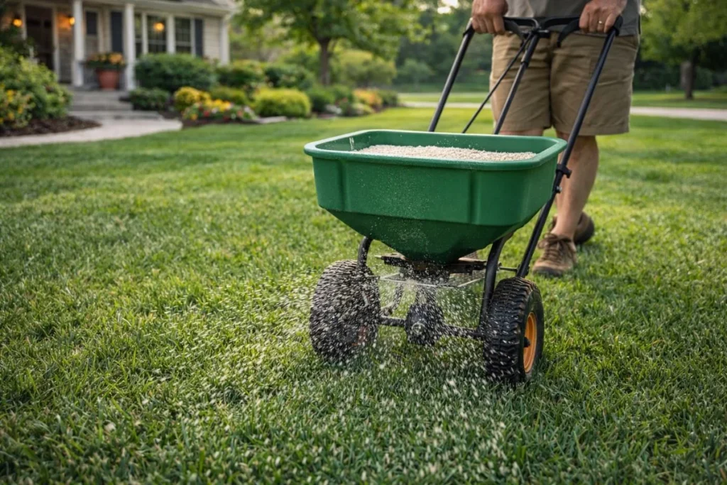 Applying biological treatment for sod webworms on lawn