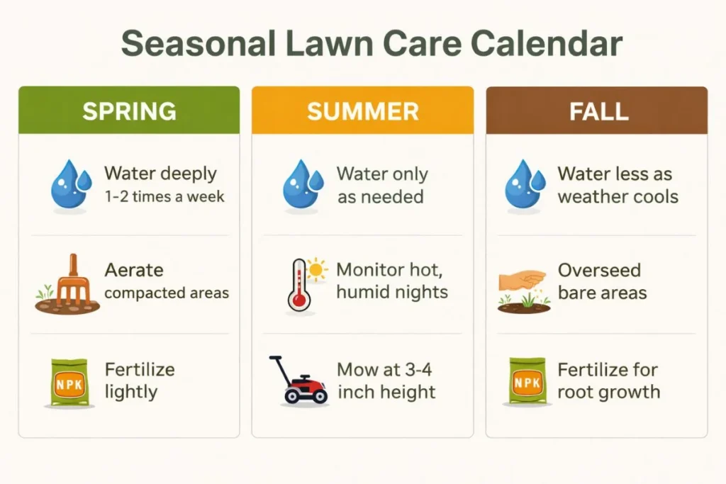 Seasonal lawn care calendar to prevent brown patch disease