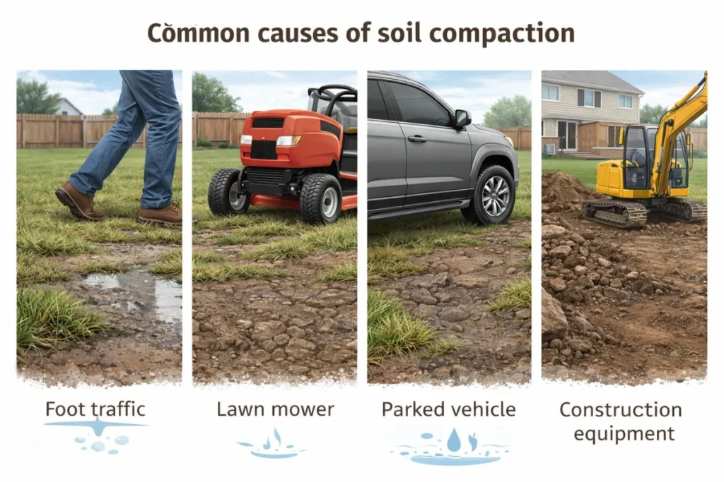 Common causes of soil compaction in lawns and gardens