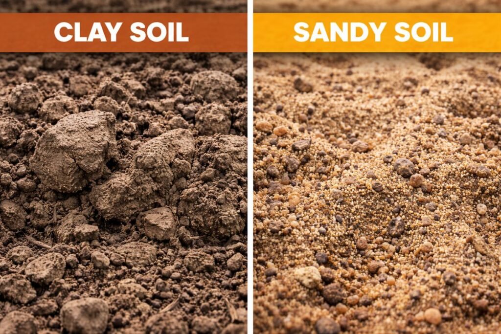 Clay soil compared to sandy soil texture for lawn care