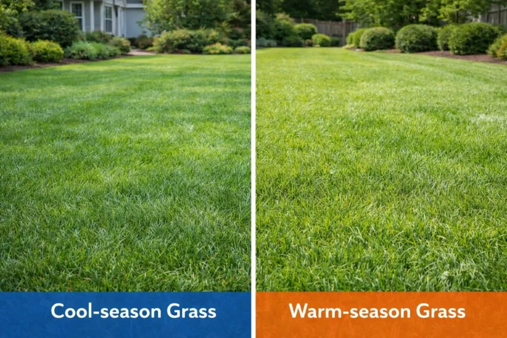 Cool-season grass compared to warm-season grass lawns