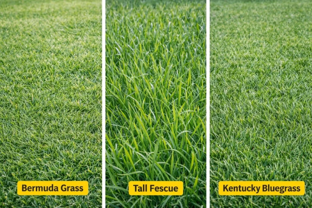 Common lawn grass types used in residential lawns