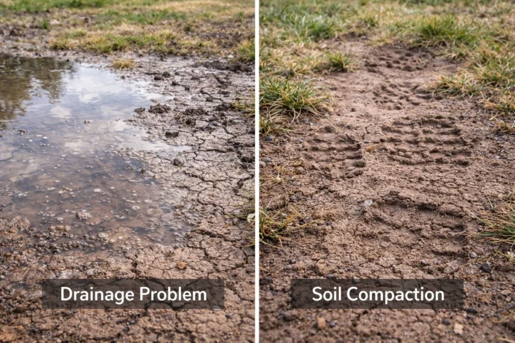 Drainage problems vs soil compaction in lawns