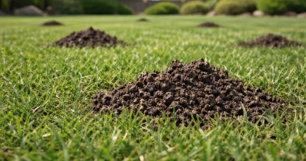 Earthworm castings on lawn surface