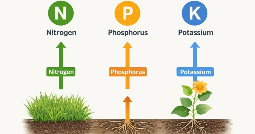 Diagram explaining fertilizer numbers nitrogen phosphorus potassium