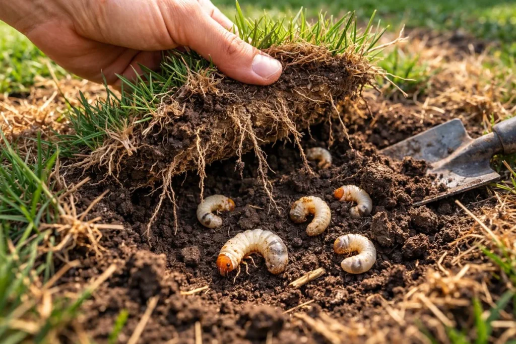 Grass lifting easily due to lawn grub root damage