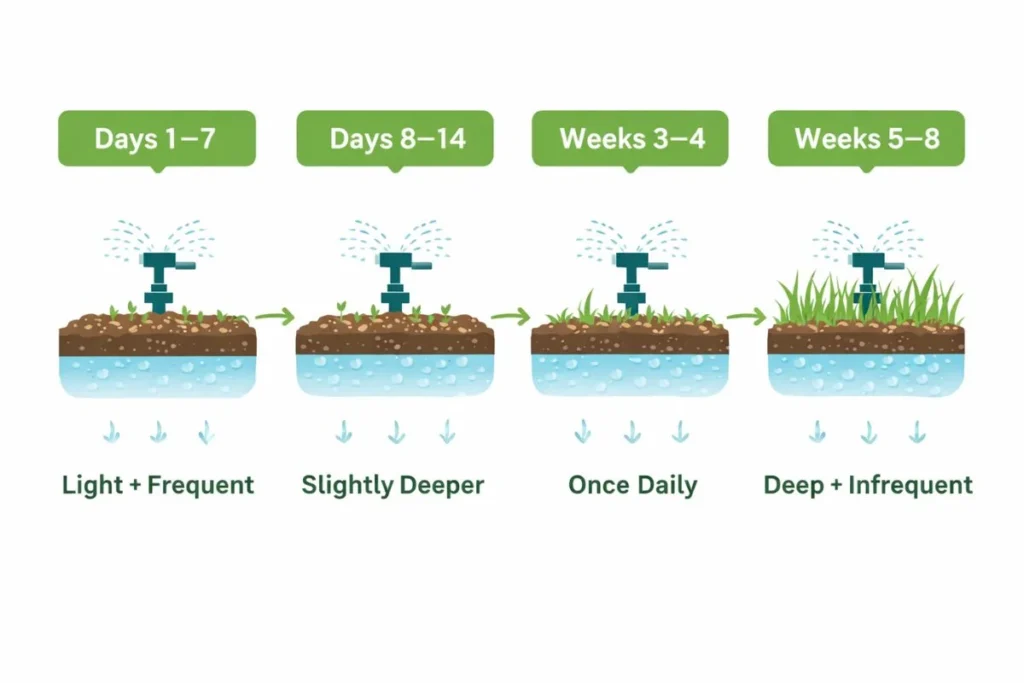 grass seed watering schedule timeline from seeding to establishment