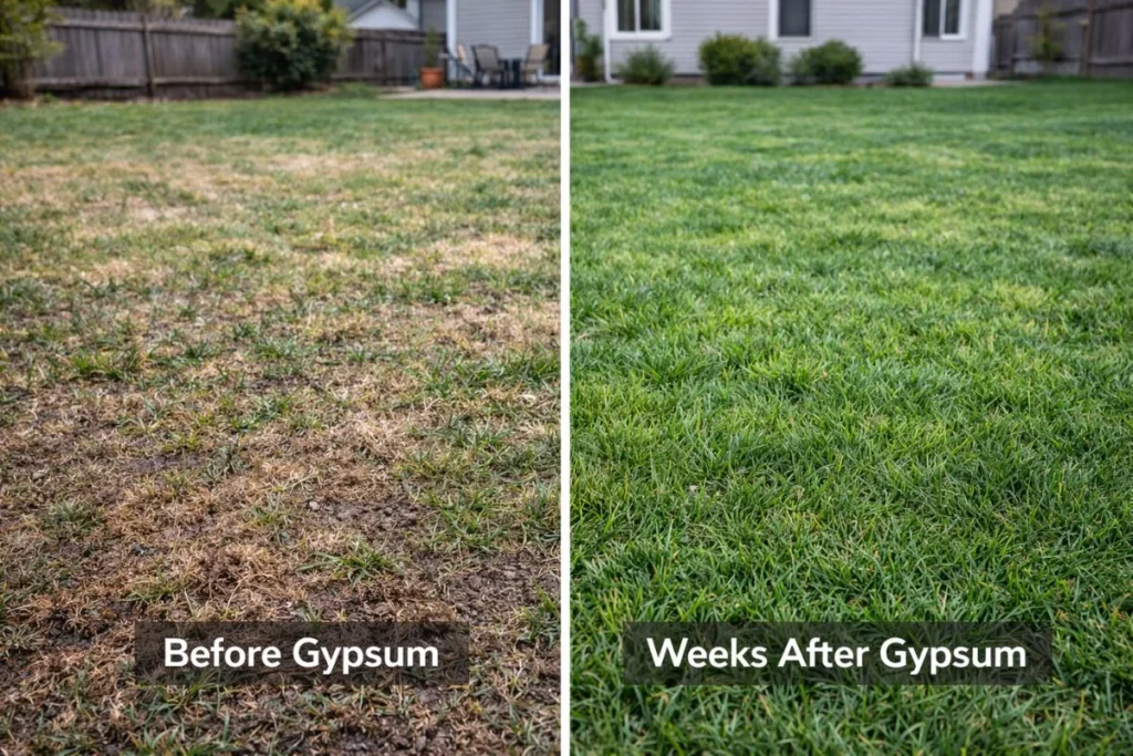 Gypsum lawn improvement over time