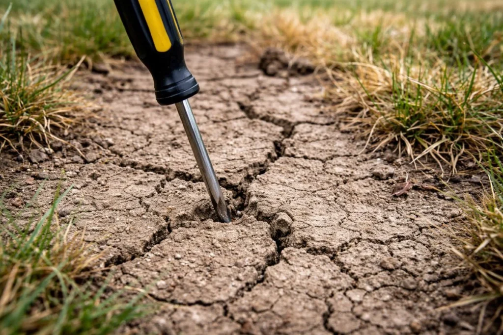 Hard lawn soil caused by clay and poor structure