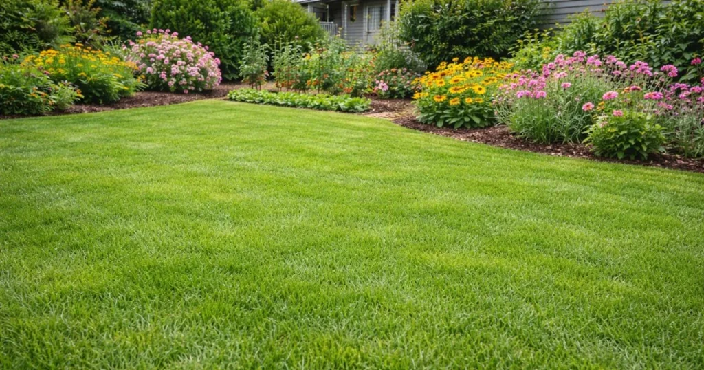 Healthy lawn and garden after correct fertilizer application