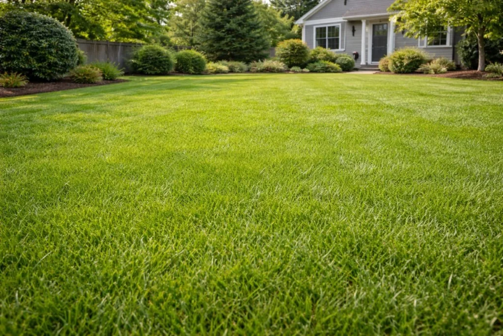 Healthy green lawn after proper lime treatment