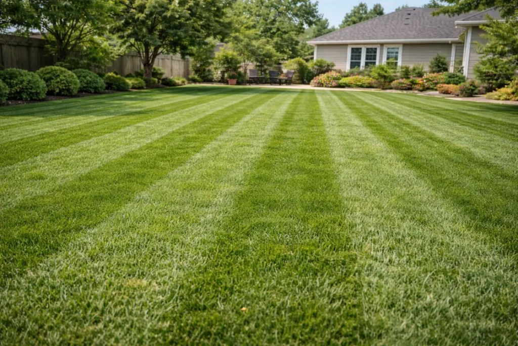 Healthy lawn maintained using proper mulching and mowing practices