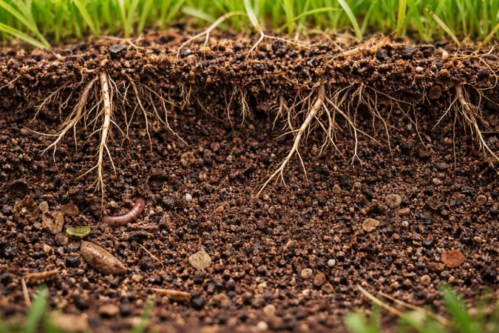 Healthy soil that supports microbial breakdown